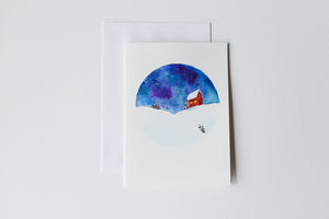 Snowy Cabin Painted Watercolor Greeting Card 5x7