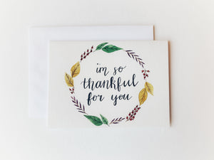 'I'm so thankful for you' Hand Painted Watercolor Greeting Card 5x7