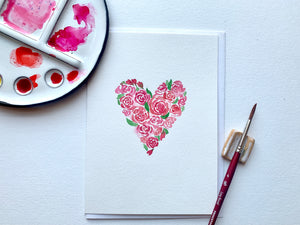 Hand Painted Valentine's Day Rose of Hearts Greeting Card 5x7