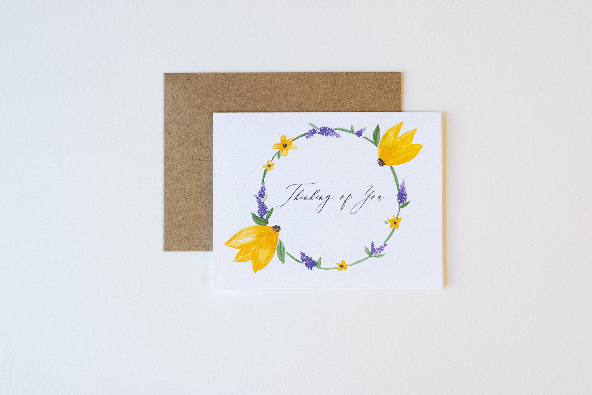 'Thinking of You' Floral Wreath Greeting Card