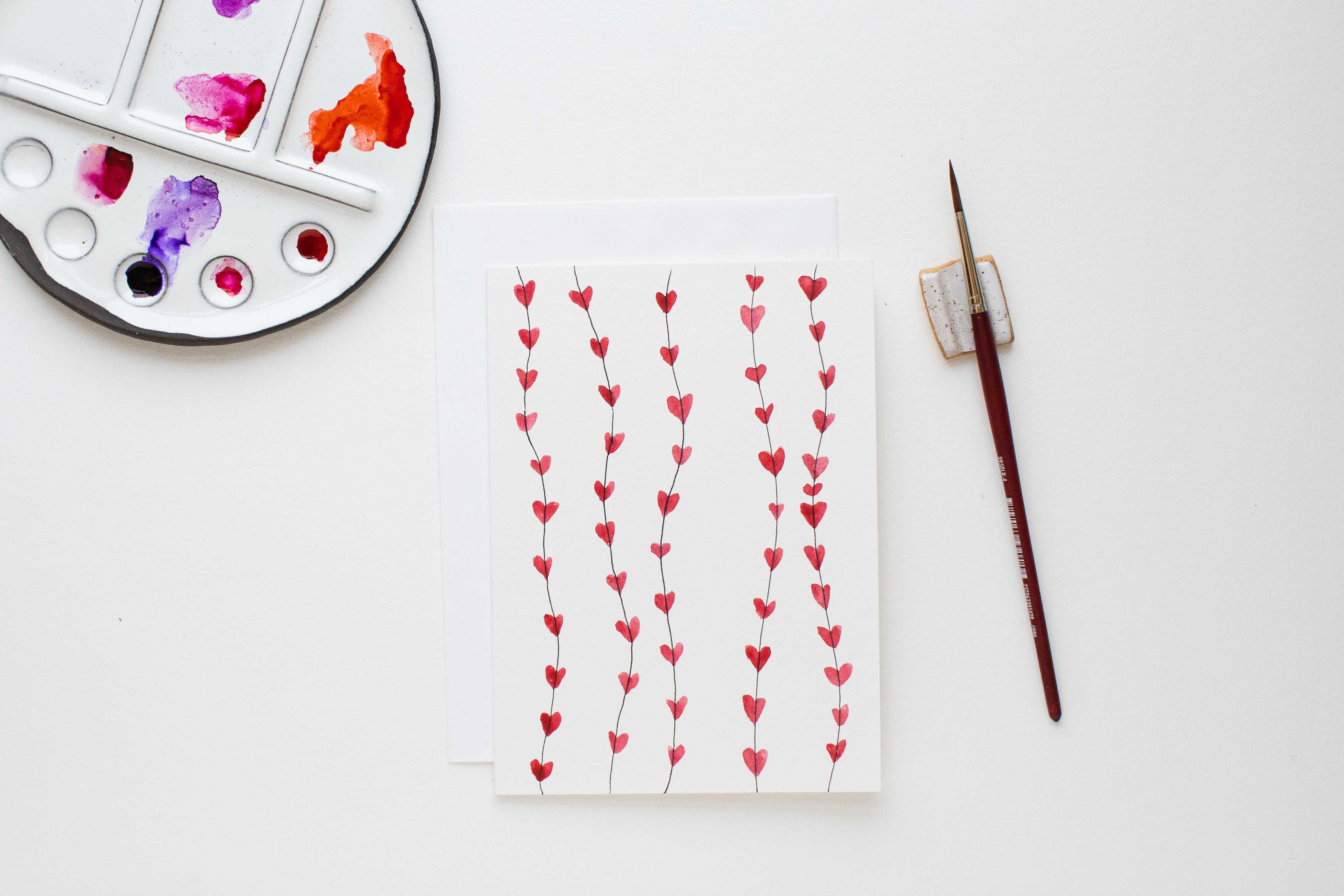 'Heart Strings' Hand Painted Watercolor Greeting Card 5x7