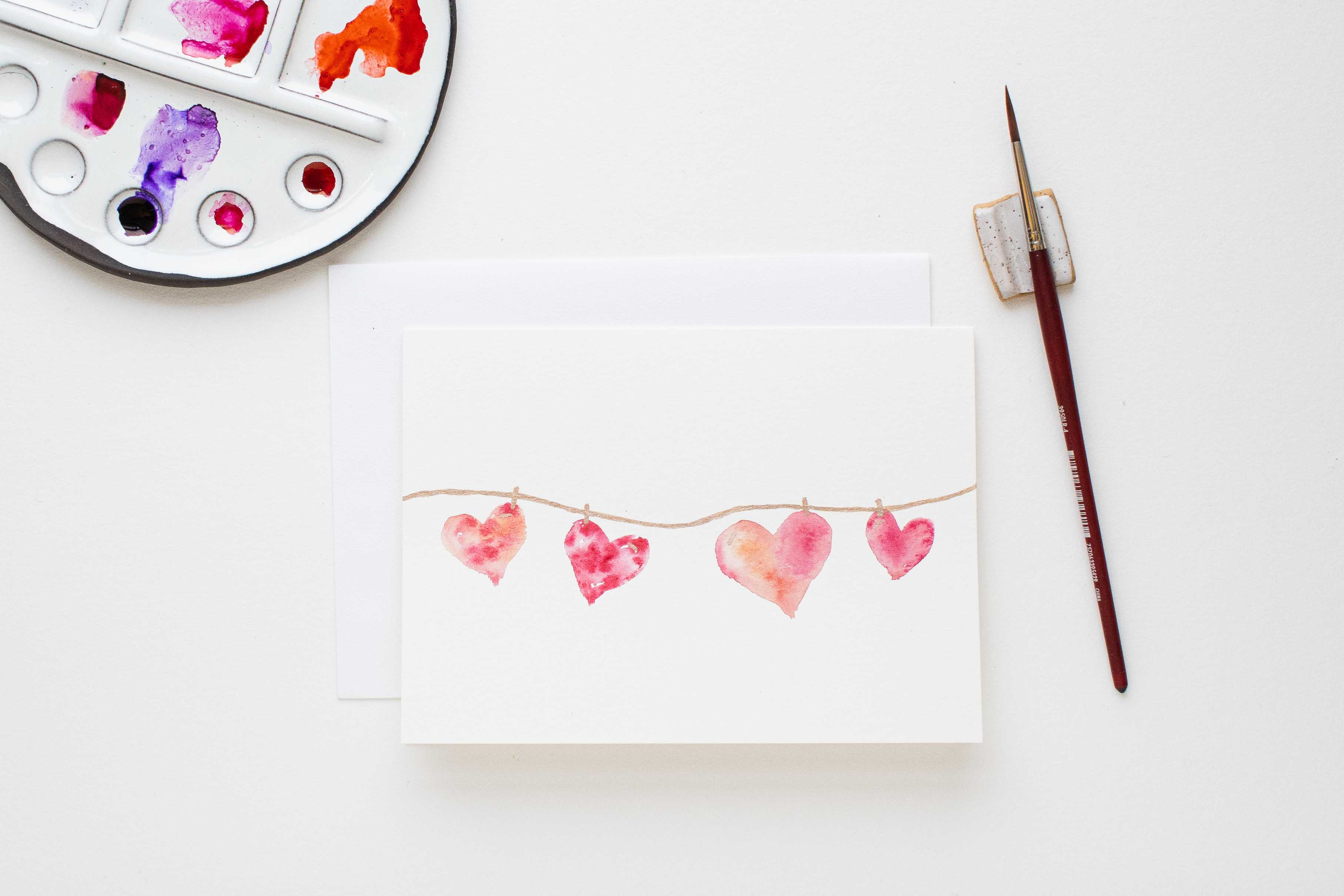 'Hang up your Heart' Hand Painted Watercolor Greeting Card 5x7